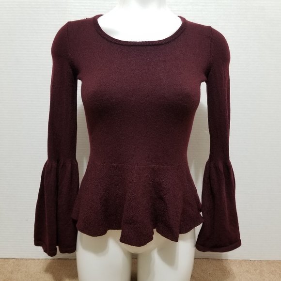 Nanette Nanette Lepore sweater Small merino wool knit peplum bell sleeve - Picture 1 of 11